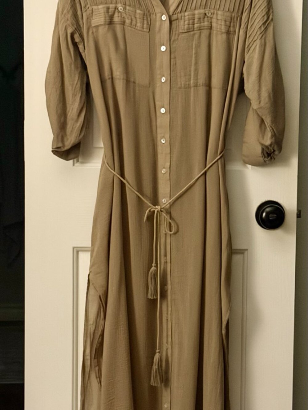 Spell & The Gypsy Linda Shirt Dress Khaki Small Boho Button Front Maxi - Picture 10 of 16